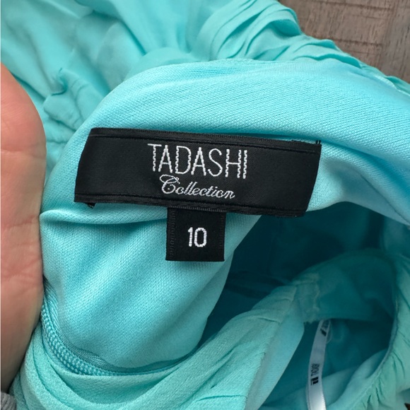 Tadashi Shoji Blue Green Ruched Tiered Gown - Picture 3 of 3